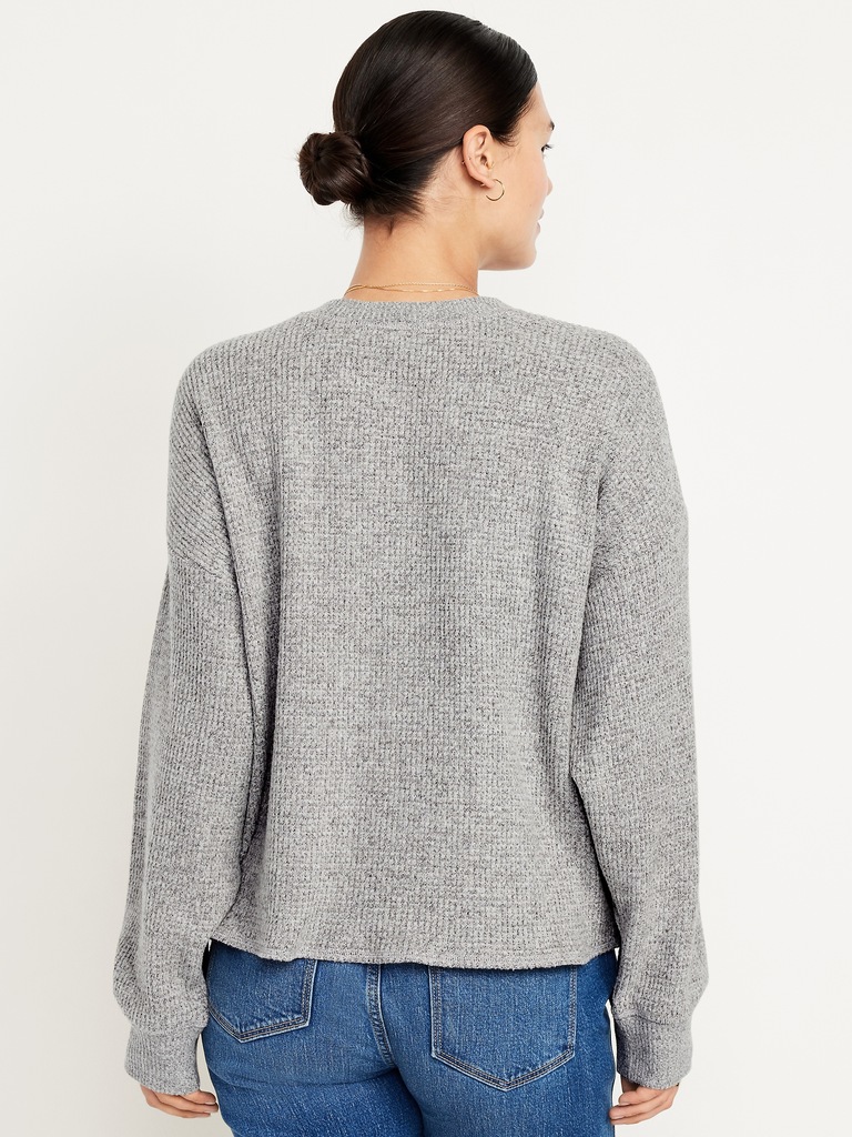 Oversized Cozy Waffle Henley Top