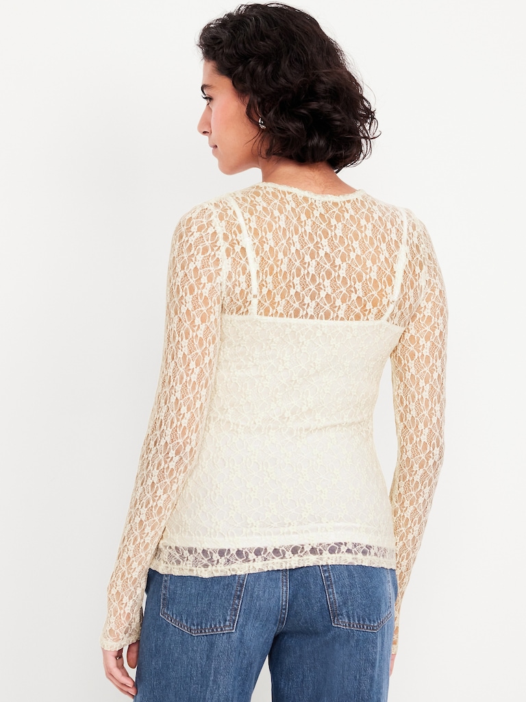 Long-Sleeve Lace Crew-Neck Top