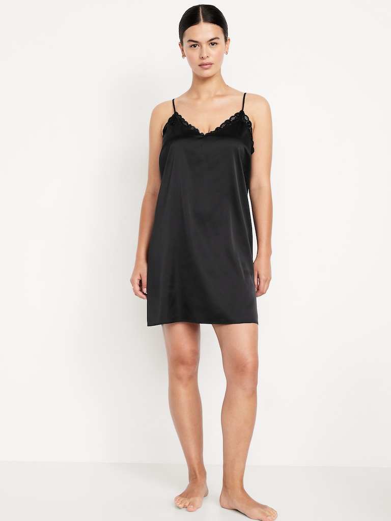Lace-Trim Satin Nightgown