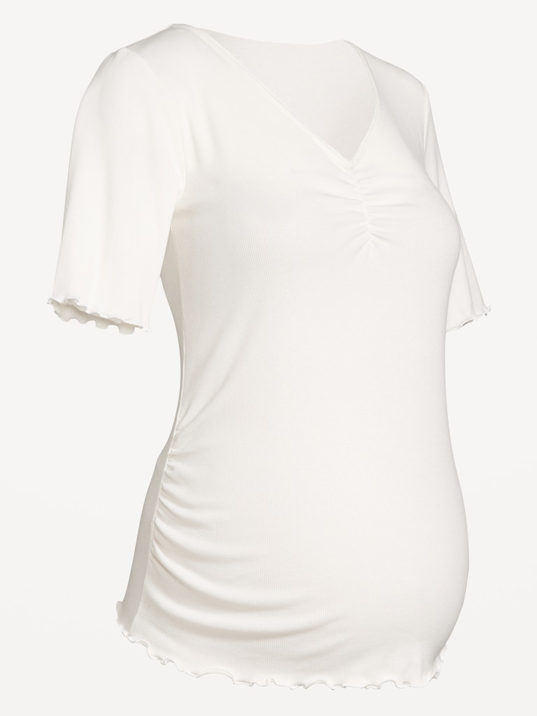 Maternity V-Neck Elbow-Sleeve Top