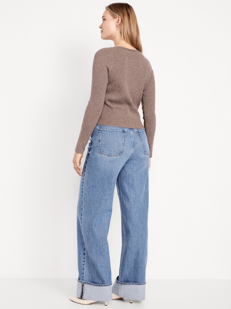 Extra High-Waisted Cuffed Wide-Leg Jeans
