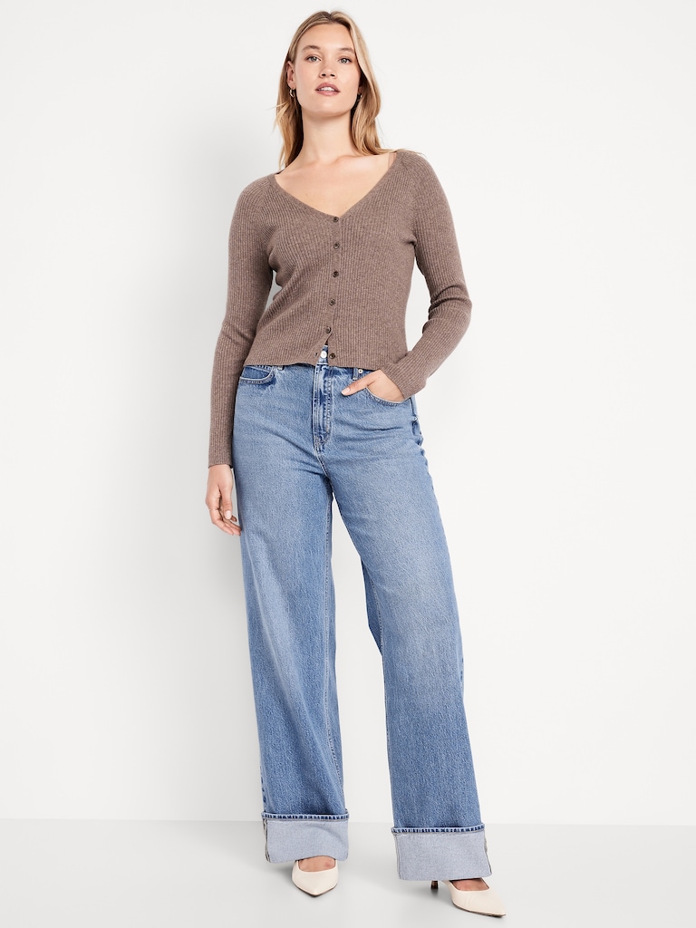 Extra High-Waisted Cuffed Wide-Leg Jeans