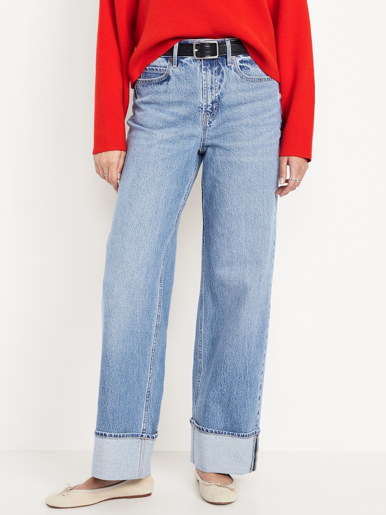 Extra High-Waisted Cuffed Wide-Leg Jeans