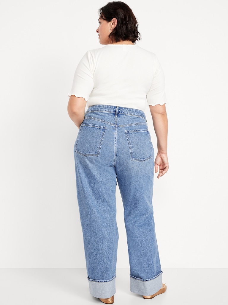 Extra High-Waisted Cuffed Wide-Leg Jeans