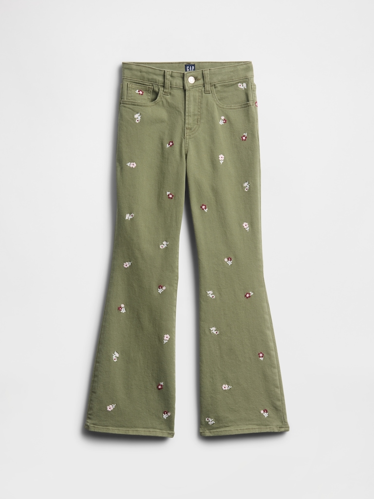 Kids High Rise Embroidered '70s Flare Jeans