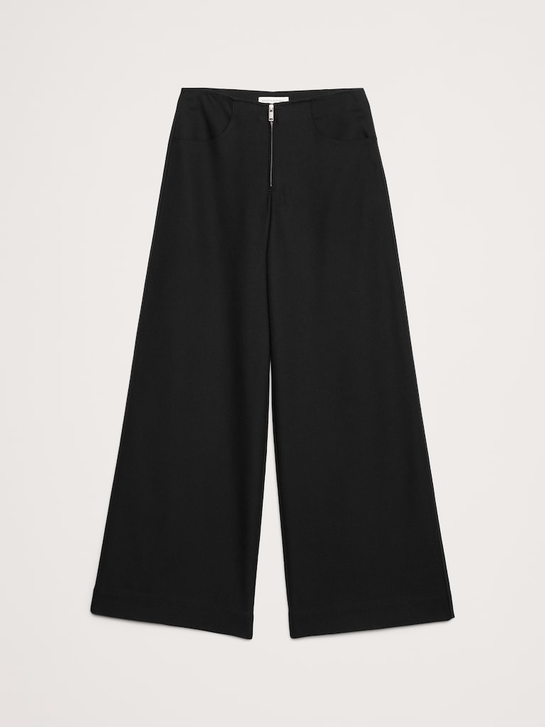 Mid-Rise Wide Leg Zip-Front Pant