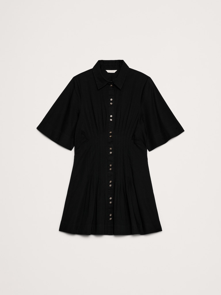 Stretch-Cotton Poplin Pintuck Shirt Dress