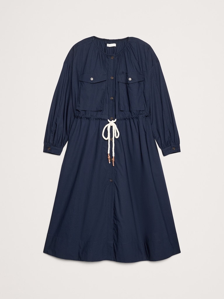 Cotton Poplin Pocket Midi Shirtdress