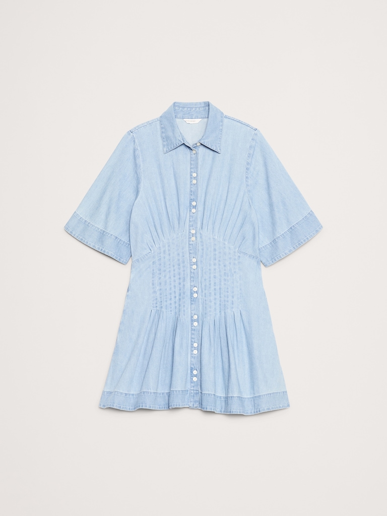 Denim Pintuck Shirt Dress