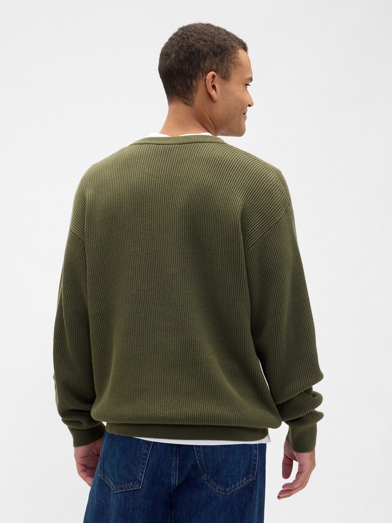 Oversized Fisherman-Stitch Crewneck Sweater