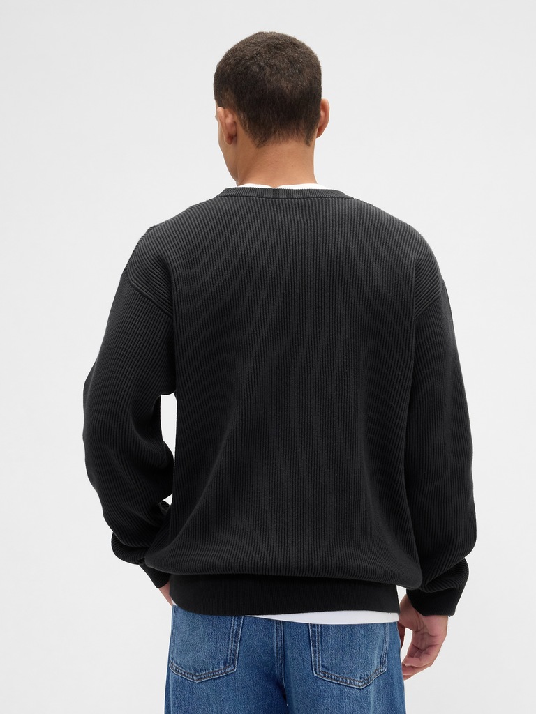 Oversized Fisherman-Stitch Crewneck Sweater