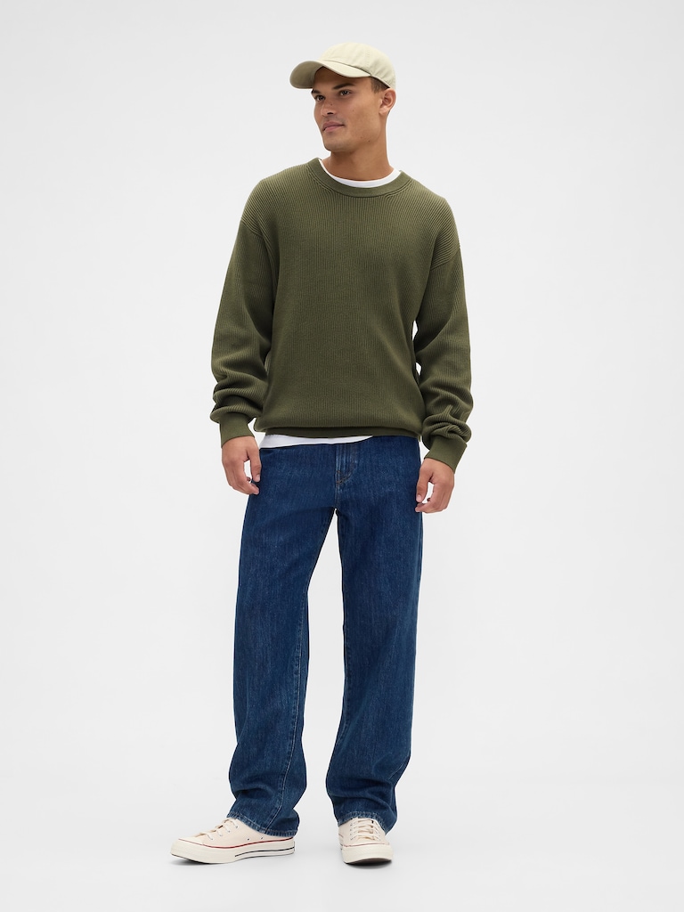 Oversized Fisherman-Stitch Crewneck Sweater