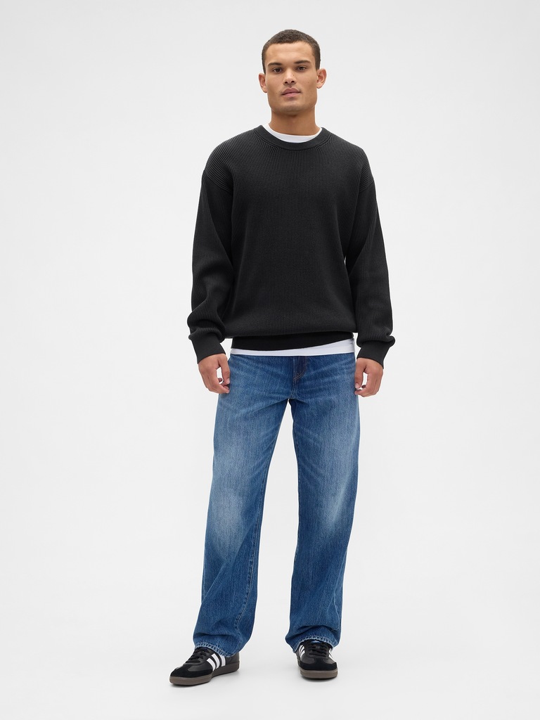 Oversized Fisherman-Stitch Crewneck Sweater