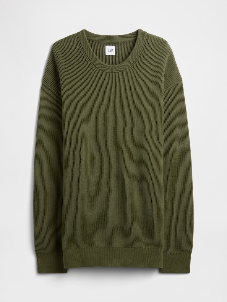 Oversized Fisherman-Stitch Crewneck Sweater