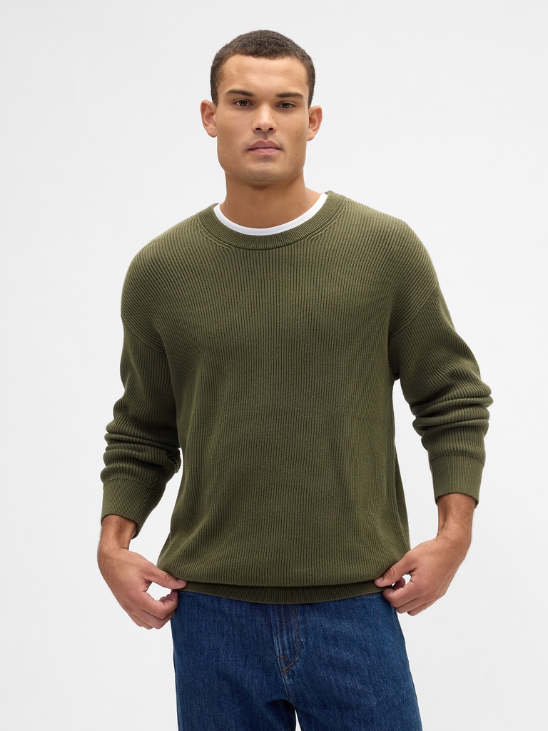 Oversized Fisherman-Stitch Crewneck Sweater