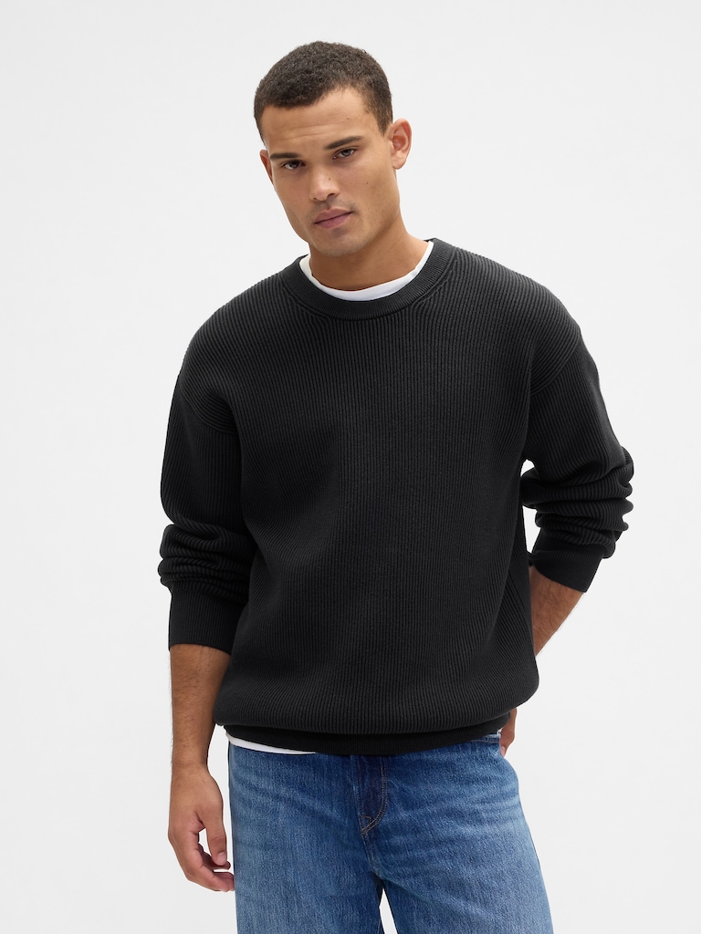 Oversized Fisherman-Stitch Crewneck Sweater