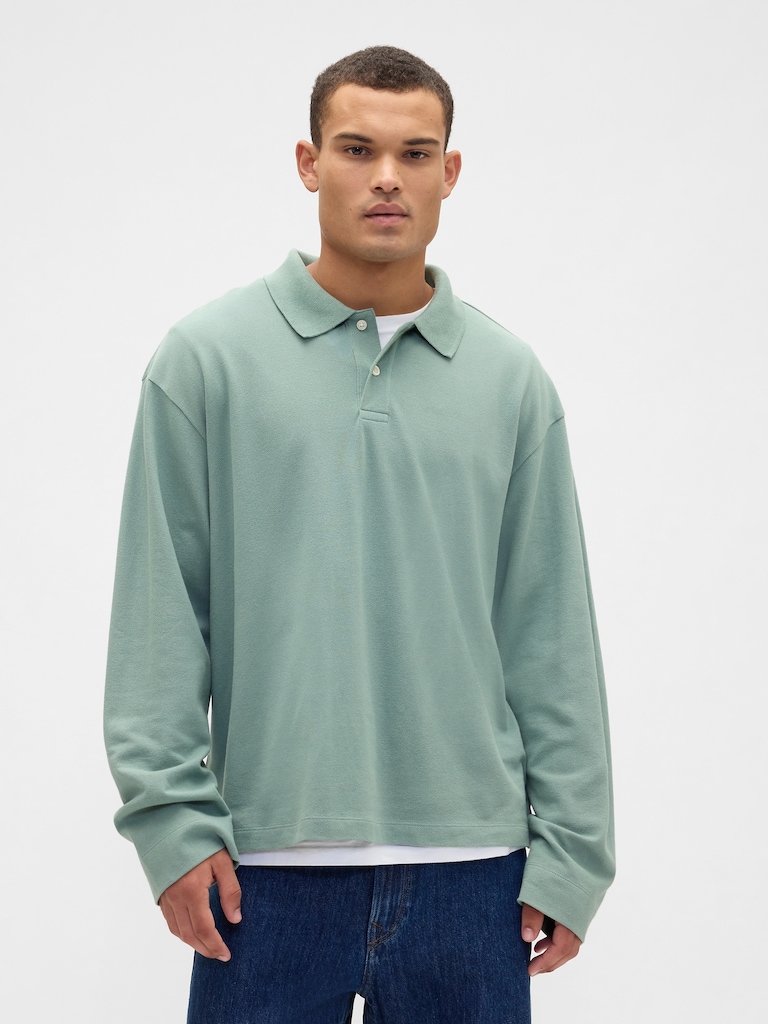 Boxy Stretch Pique Polo Shirt