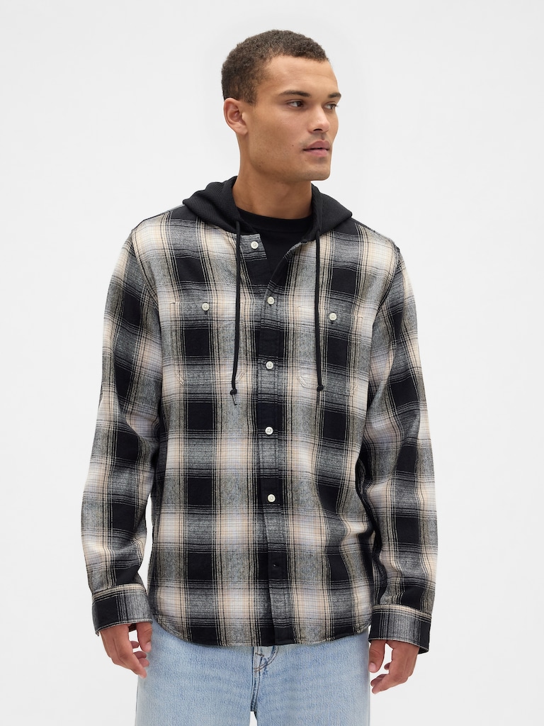 Hooded Flannel Shirt in Standard Fit