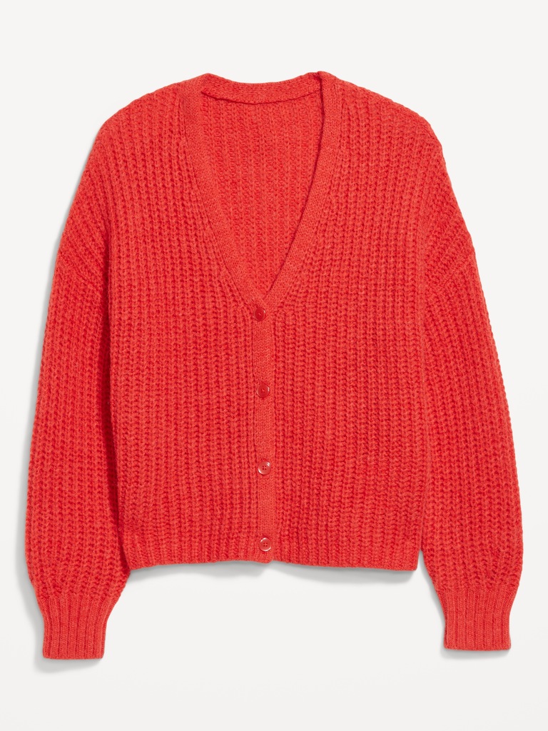 Wool-Blend Shaker-Stitch Cardigan Sweater
