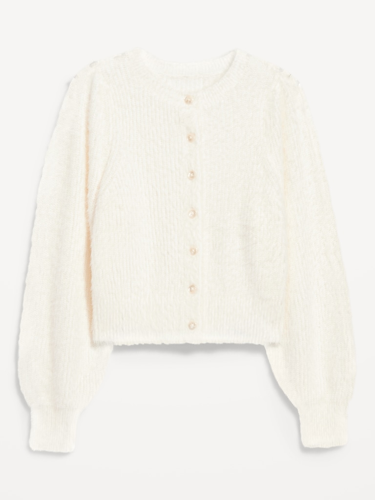 Cropped Eyelash Cardigan Sweater