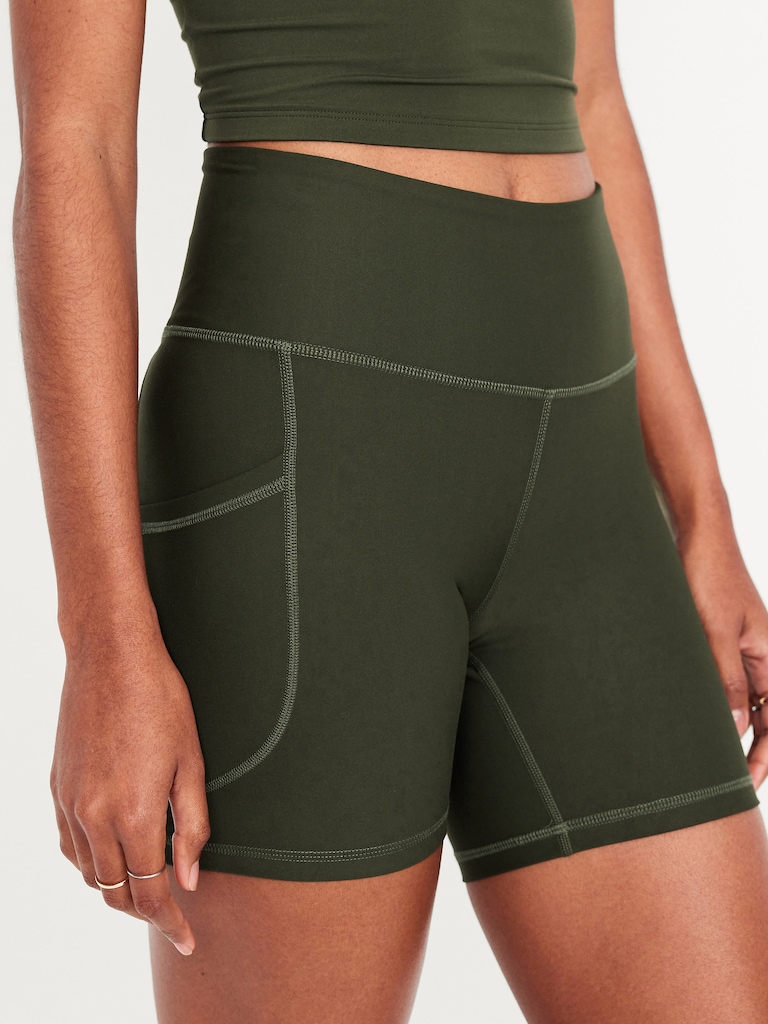 High-Waisted PowerSoft Pocket Biker Shorts -- 6-inch inseam