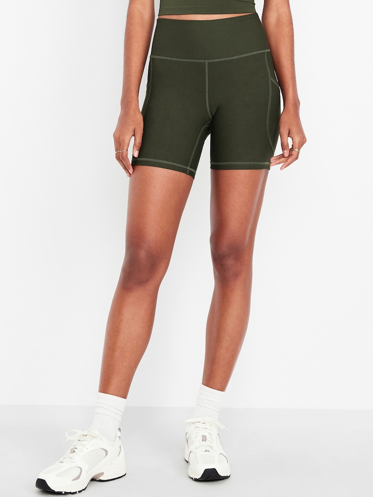 High-Waisted PowerSoft Pocket Biker Shorts -- 6-inch inseam