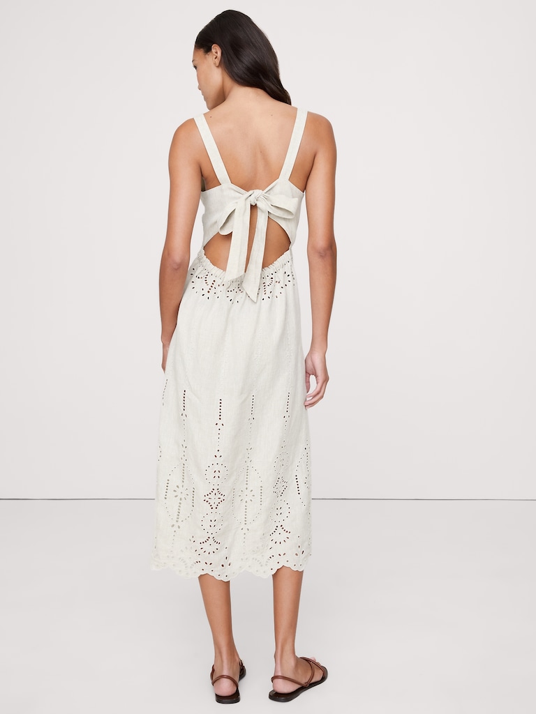 Eyelet Linen Midi Dress