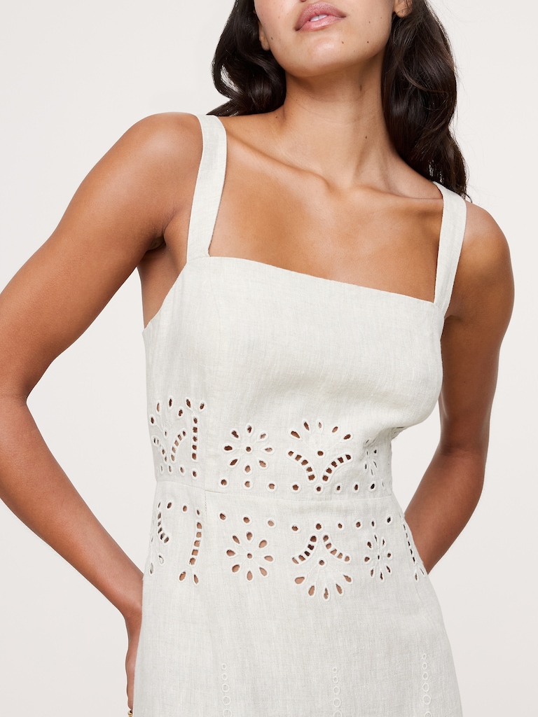 Eyelet Linen Midi Dress