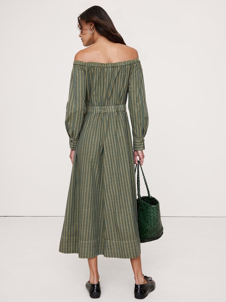 Cotton Poplin Off-The-Shoulder Maxi Shirt Dress