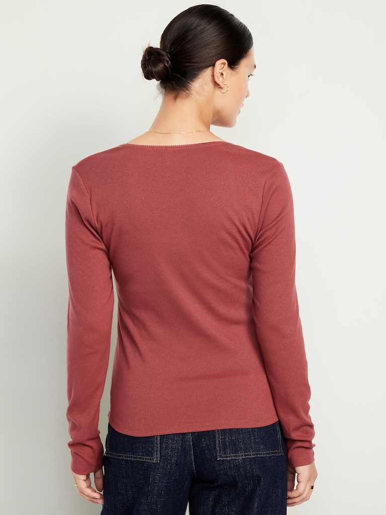 Long-Sleeve Square-Neck Top