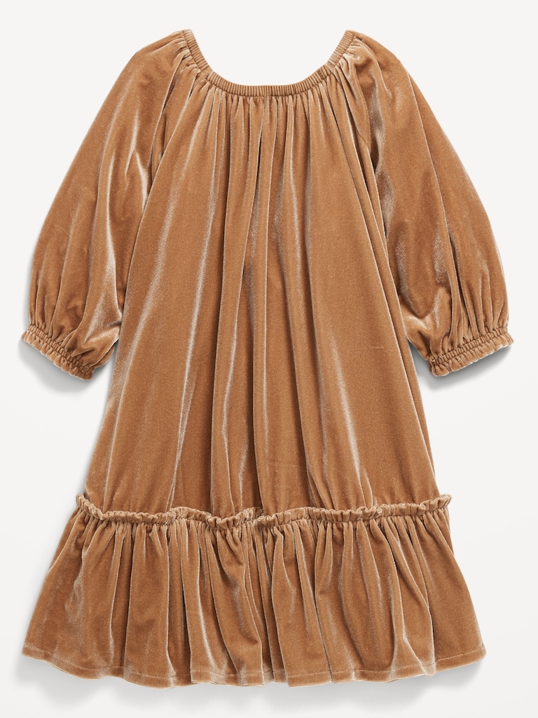 Puffy-Sleeve Velour Dress for Toddler Girls