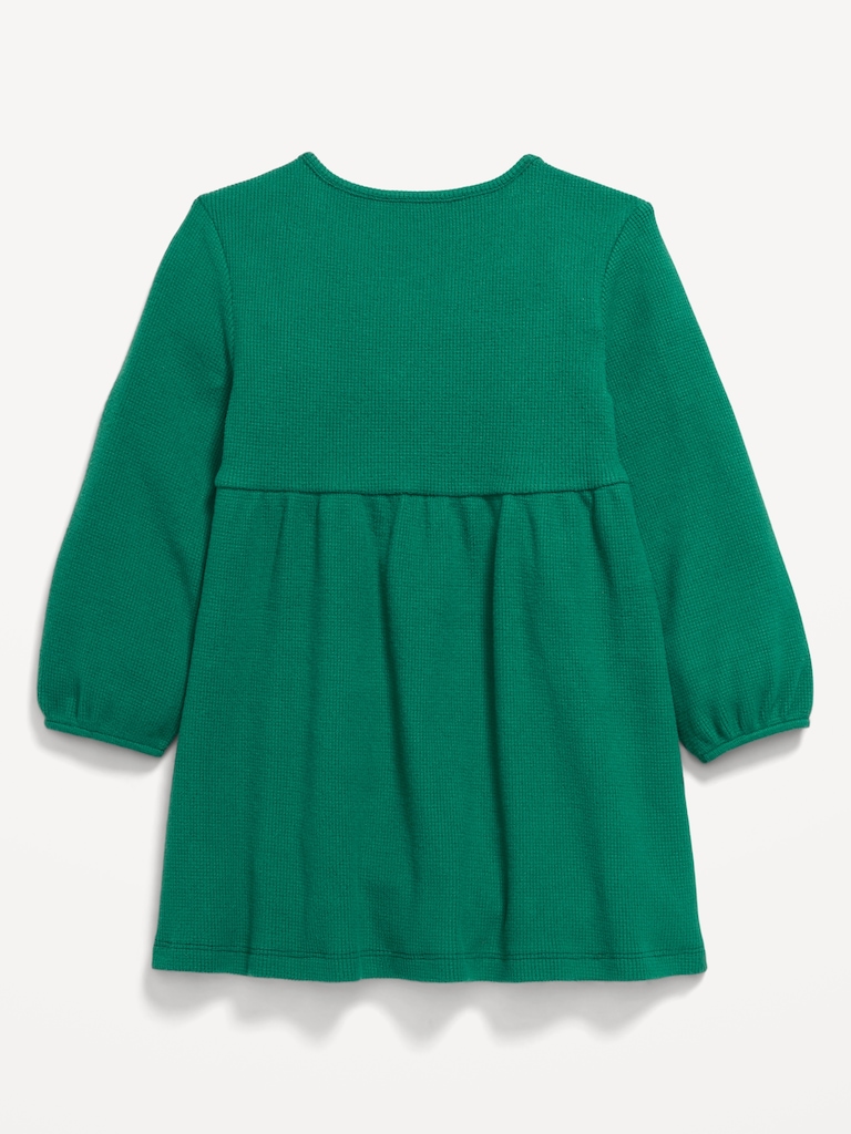 Long-Sleeve Waffle-Knit Dress for Toddler Girls