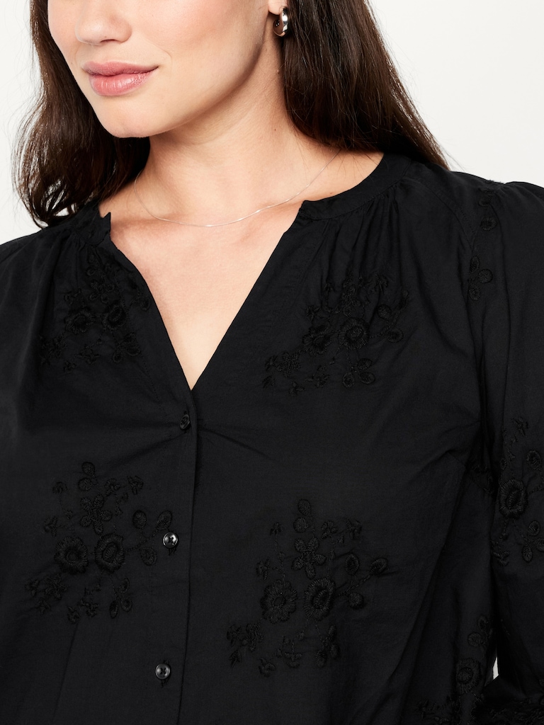 Button-Down Embroidered Top
