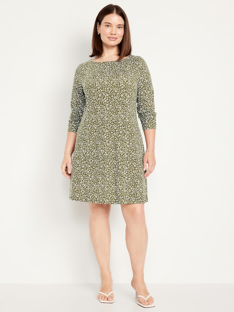 Long-Sleeve Mini Swing Dress