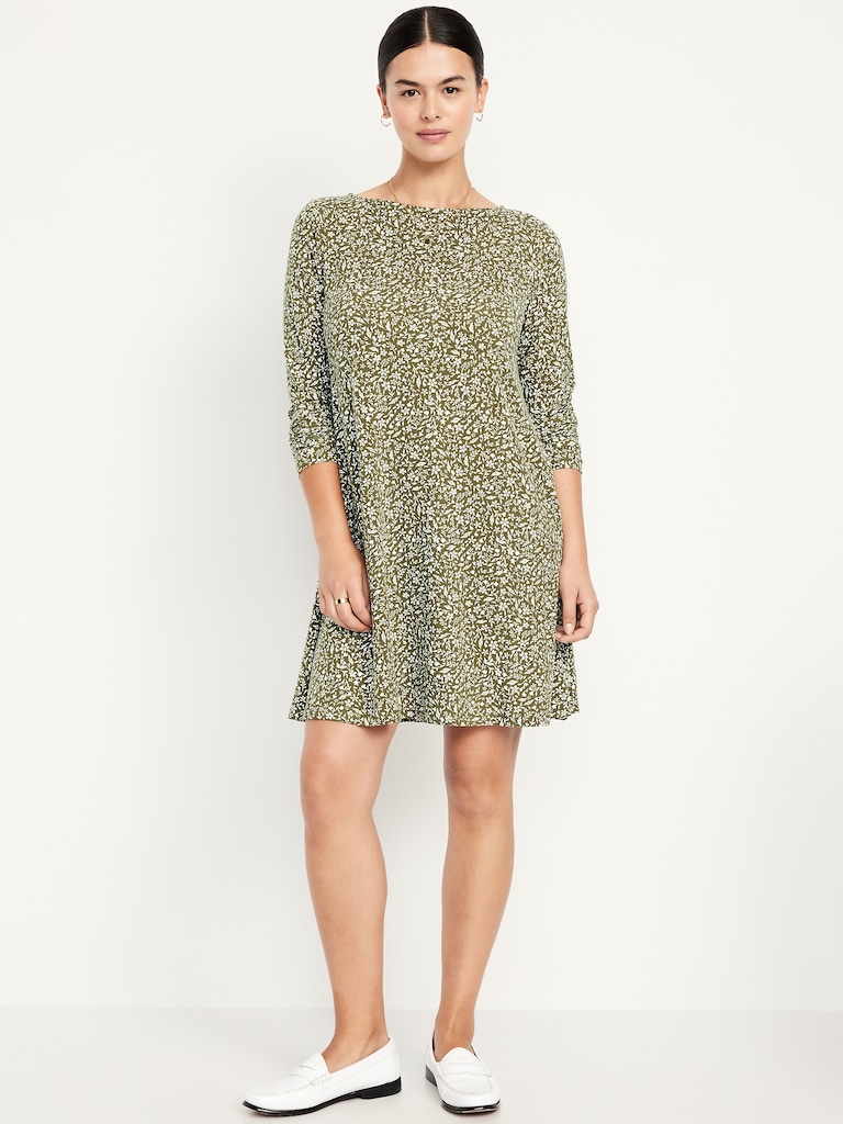 Long-Sleeve Mini Swing Dress