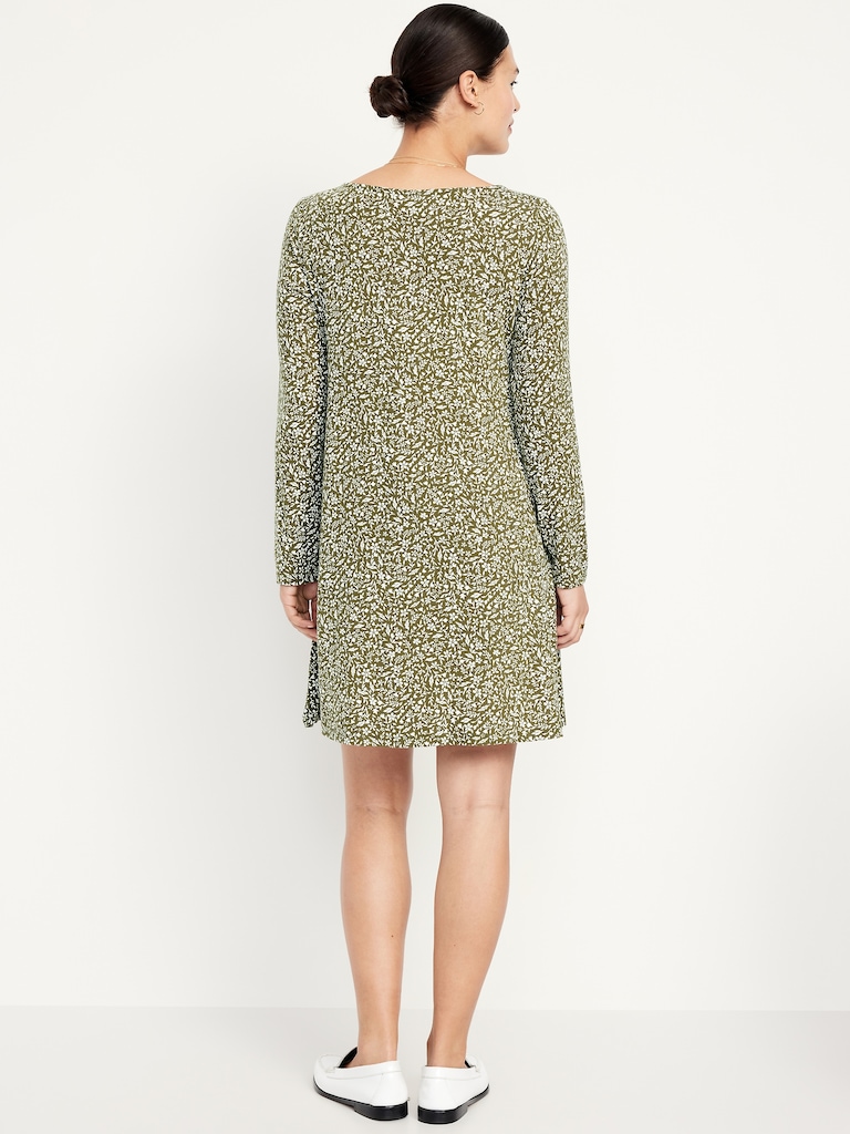 Long-Sleeve Mini Swing Dress