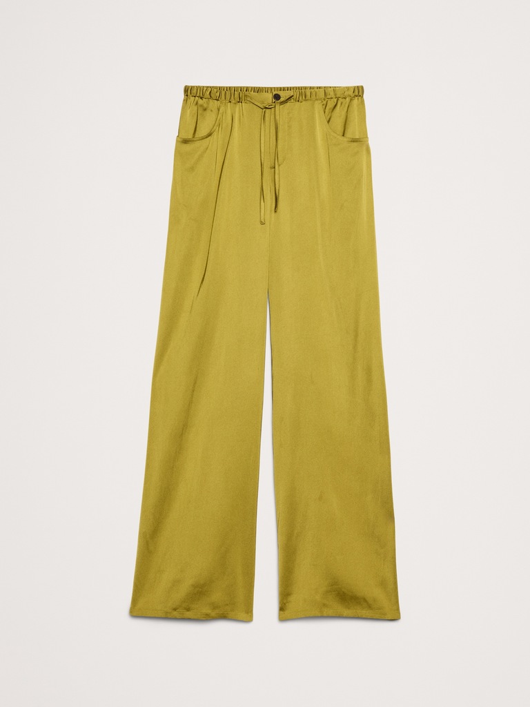 The Studio Wide-Leg Drawstring Pant in Stretch-Satin