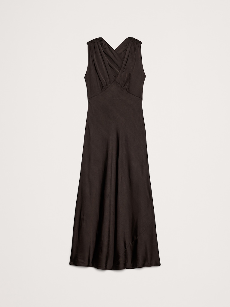 Stretch-Satin Cross-Back Maxi Dress