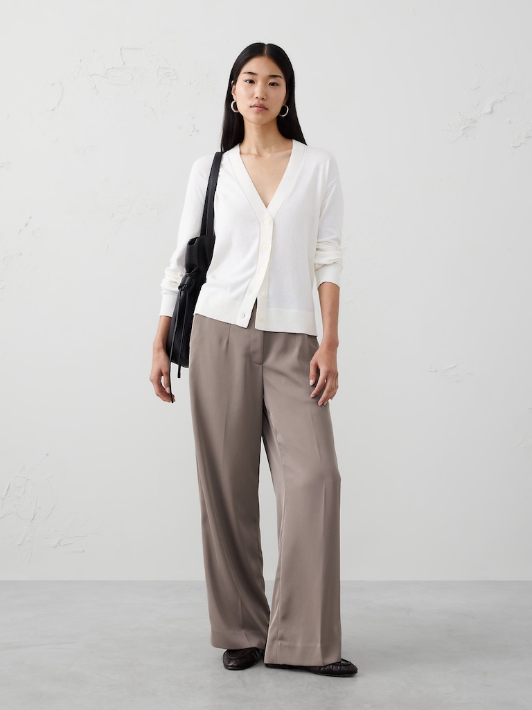 Wide-Leg High-Rise Sheen Trouser