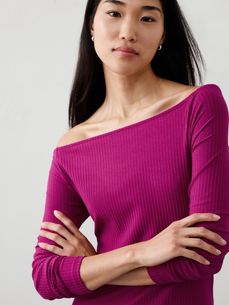 Off-The Shoulder Ribbed Midi Dress