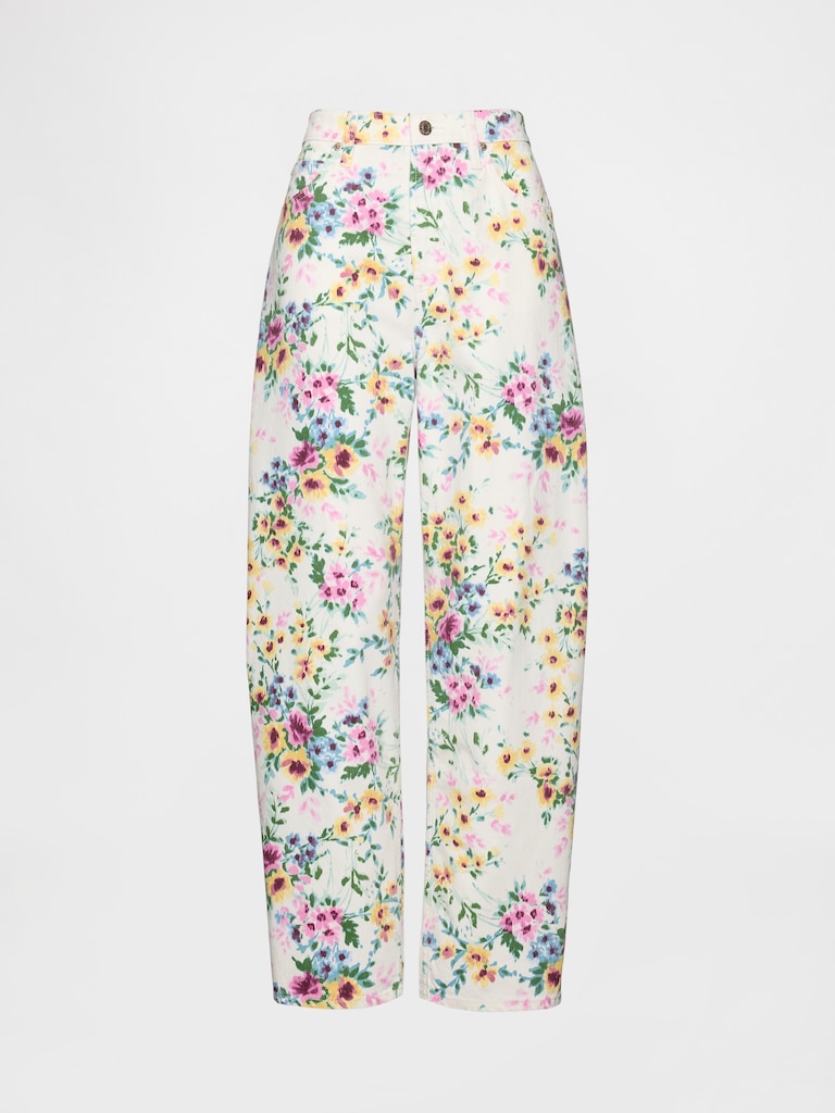 High Rise Floral Barrel Jeans