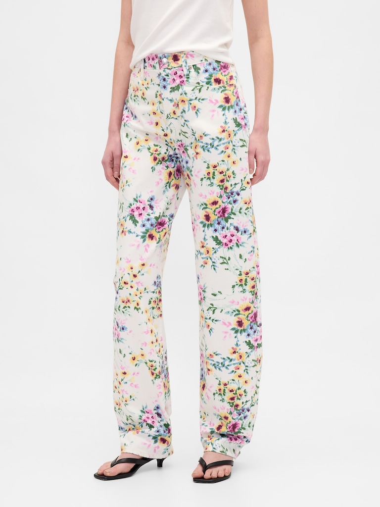 High Rise Floral Barrel Jeans
