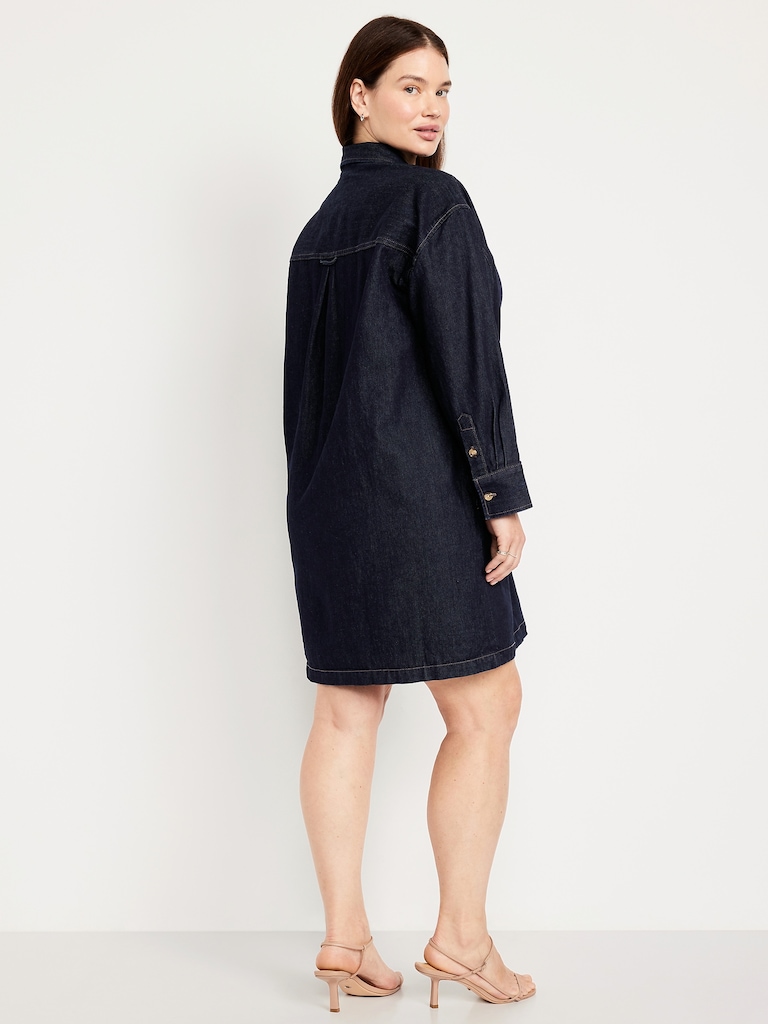 Long-Sleeve Denim Mini Shirt Dress