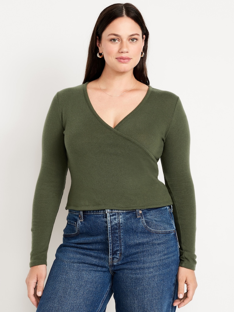 Long-Sleeve Wrap-Front Top