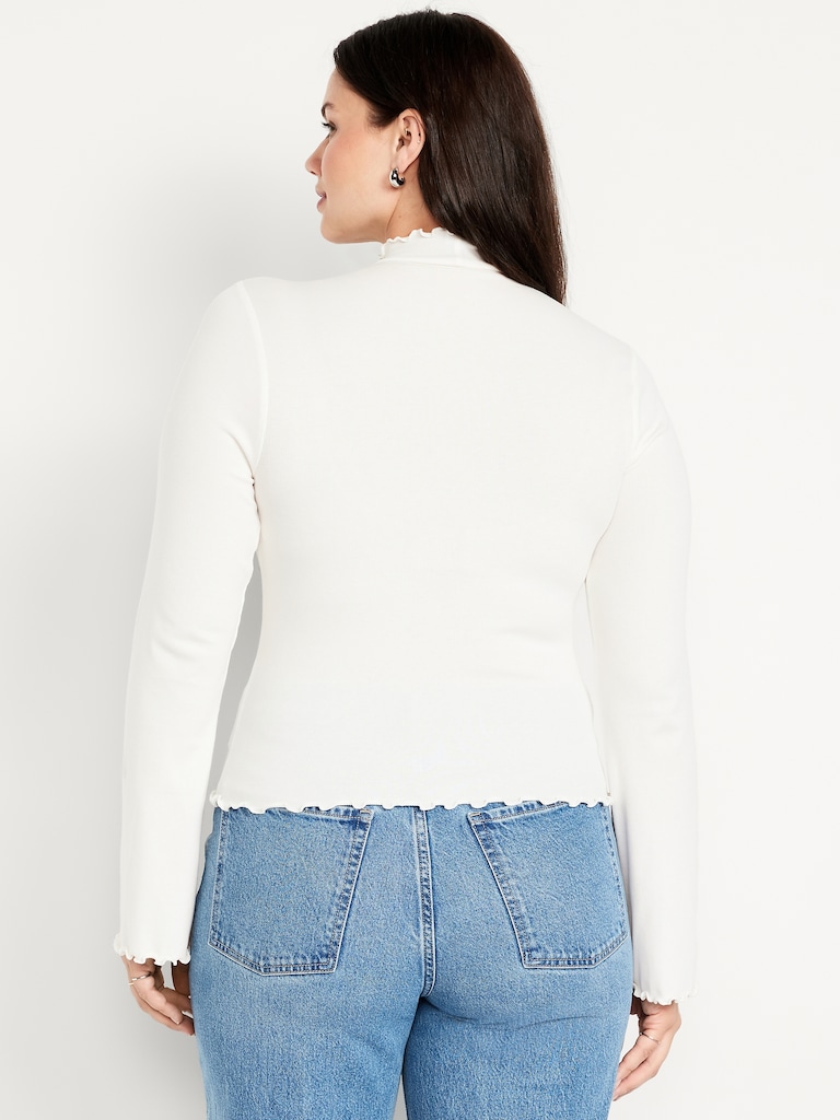 Mock-Neck Lettuce-Edge Rib Top