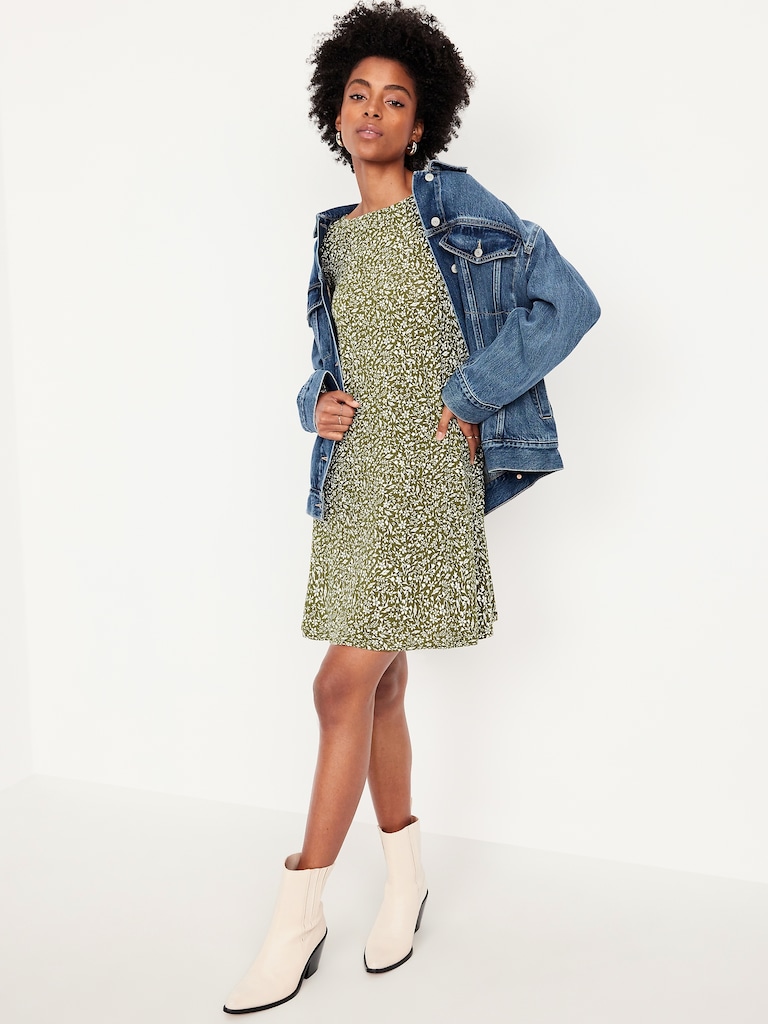 Long-Sleeve Mini Swing Dress