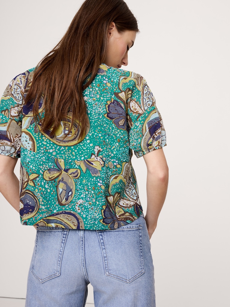 Cotton Tie-Front V-Neck Top