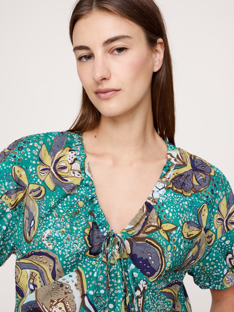 Cotton Tie-Front V-Neck Top