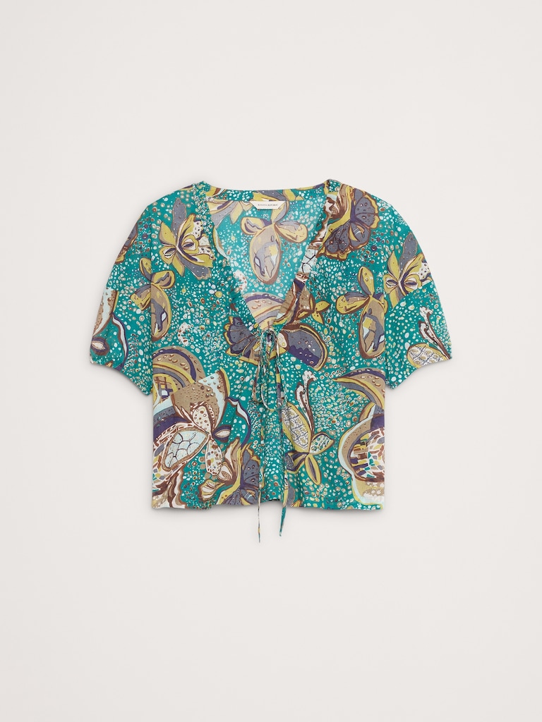 Cotton Tie-Front V-Neck Top