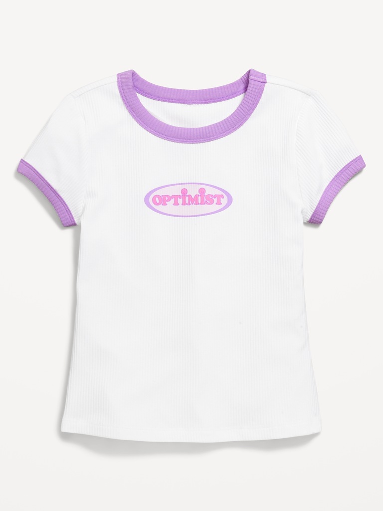 Fitted Short-Sleeve Ribbed Graphic Ringer T-Shirt for Girls